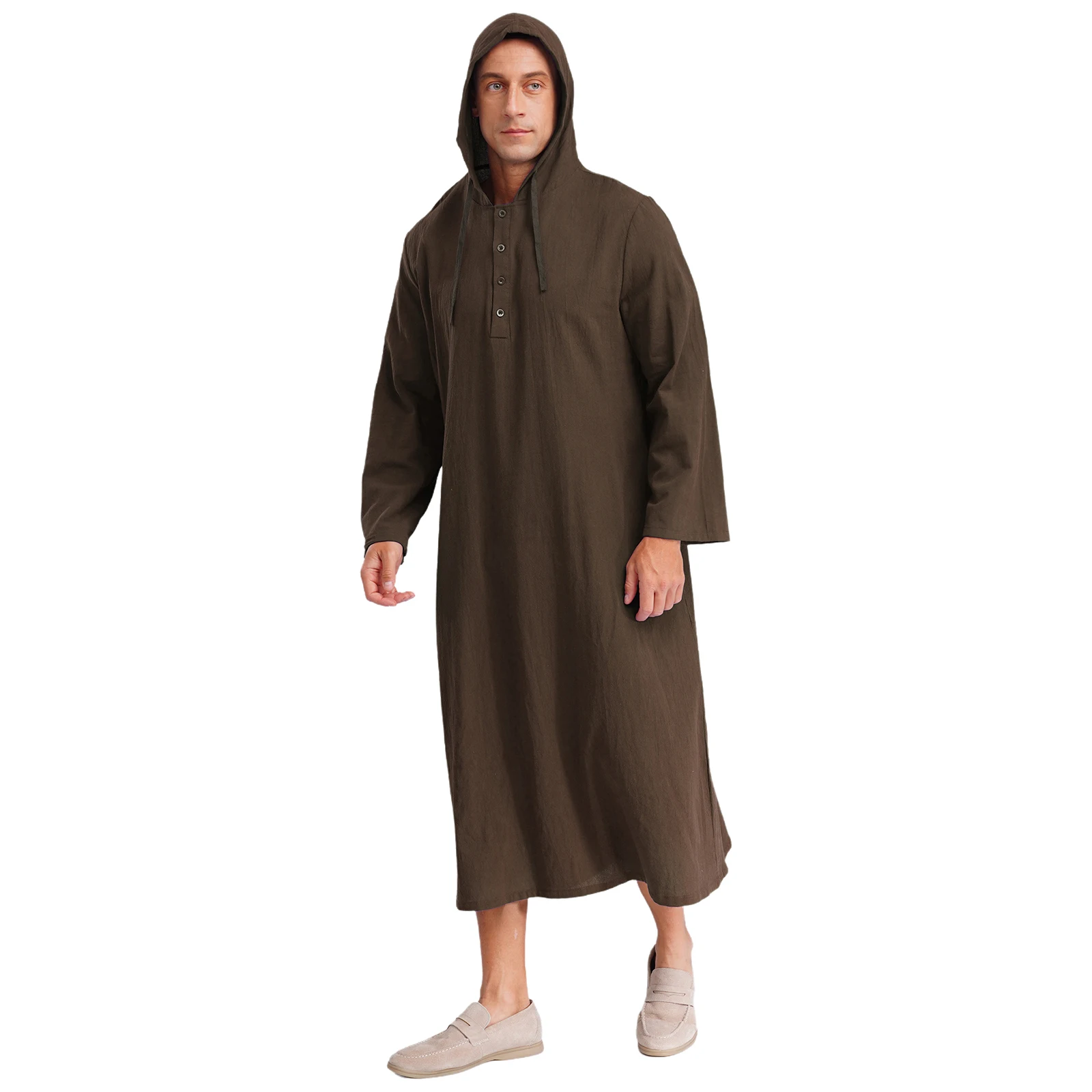 قفطان إسلامي مسلم جوبا العربية ثوب ملابس للرجال مقنعين أكمام طويلة أزرار Pocest فستان طويل فضفاض قميص فساتين