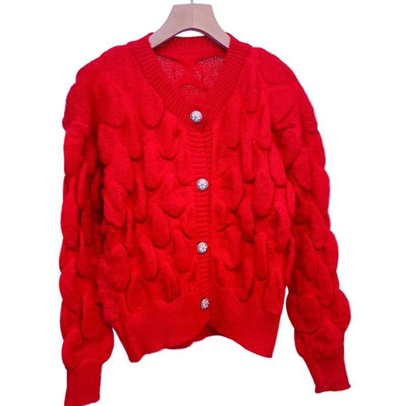 Elegant Age-Reducing Red Knitt Soft and Fresh Waxy New Style Small Fragrance Fashionable and Beautiful Autumn and Winter