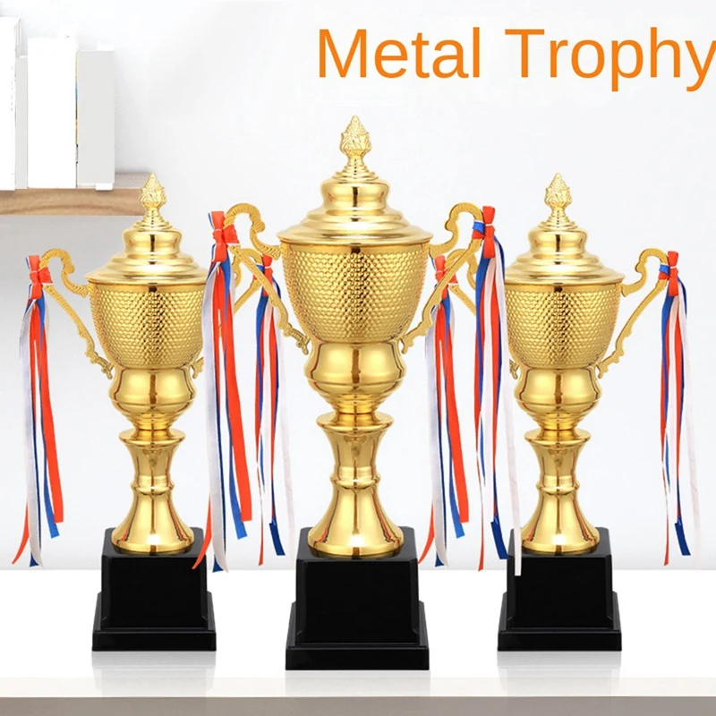 1 Piece Trophy Cup With Lid For Kids First Place Winner Award For Sports Meeting Competitions Soccer 11 Inch Gold Metal