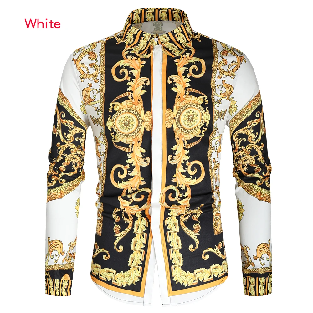 

2025 men's new retro gold luxury long sleeved shirt with high-quality button up top suitable for street parties