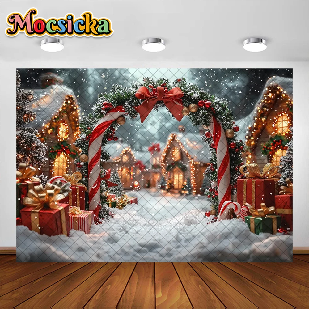 Winter Christmas Photography Background Xmas Town Garland Snow Decoration Supplies Boys Girls Portrait Photo Backdrop For Studio