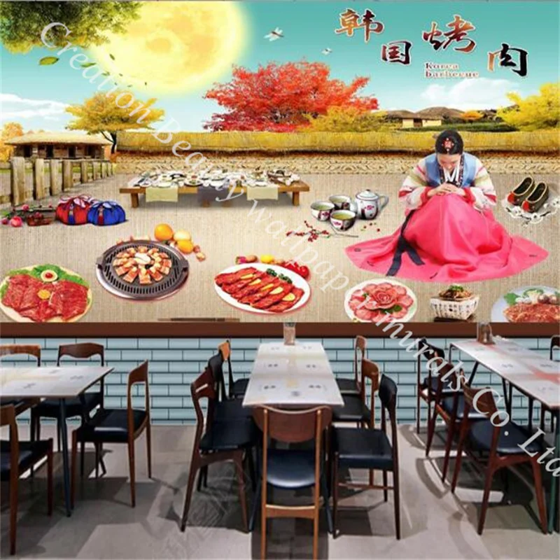 Custom Korean Barbecue Catering Backdrop 3D Wallpaper for Korean Barbecue Restaurant Background Wall Industrial Decor Wall Paper