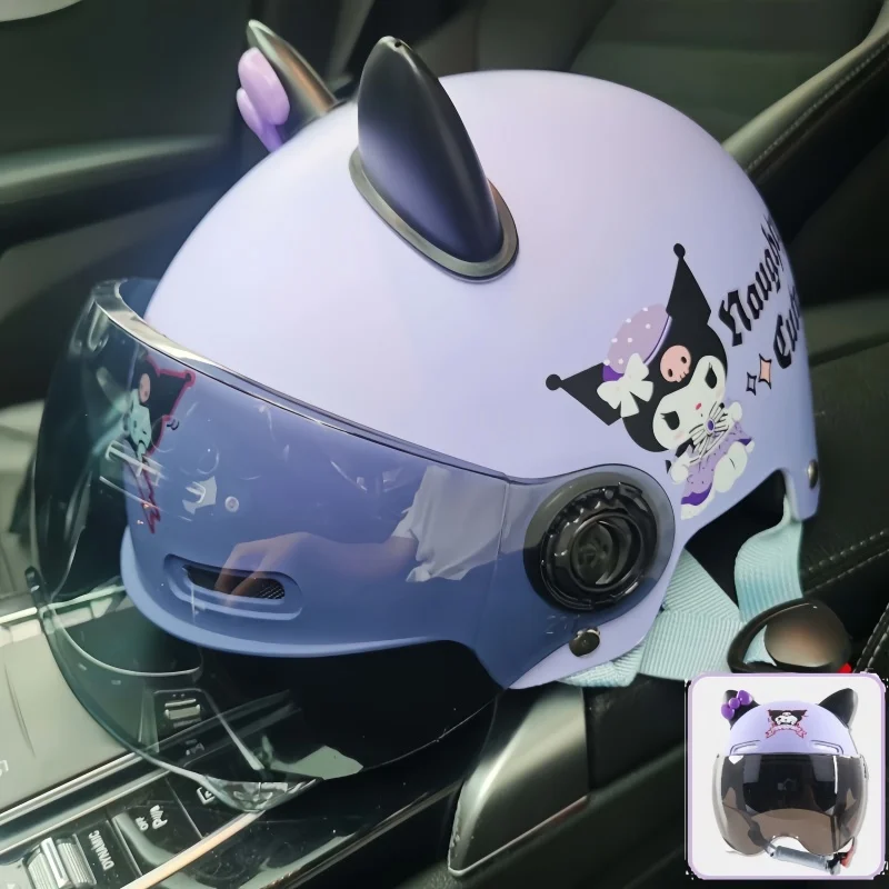 

Винтажный мультяшный милый шлем Sanrio Kuromi, Женский Летний шлем с сертификацией 3c для электрического автомобиля, симпатичный шлем для детей и взрослых