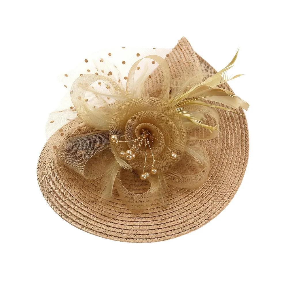 

New Mesh Ribbons Fascinator Caps Flower Feather Elegant Hair Drop Fascinator Hat Hair Clip Hair Accessories