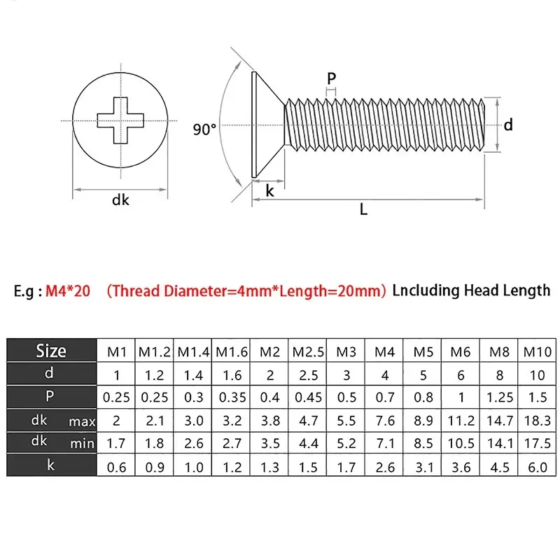 M1 M1.2 M1.4 M1.6 M1.7 M2 M2.5 M3 M3.5 M4 M5 M6 Nickel Plated Carbon Steel KM Screw Cross Flat Countersunk Head Phillips Screws