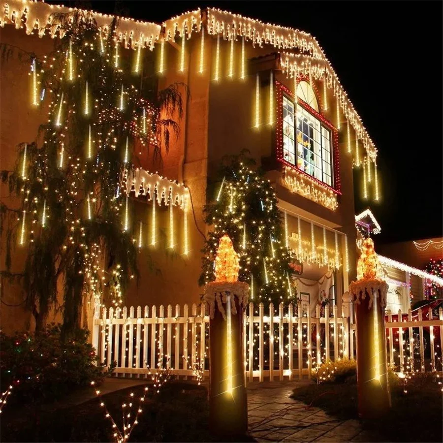 2024 capodanno decorazione natalizia String Lights 30CM 50CM Outdoor Garland Meteor Shower Fairy Lights per feste in giardino