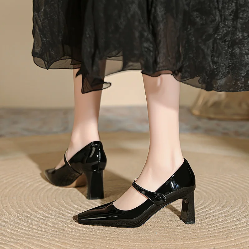2026 OL Shoes Autumn Lady High Heel Pumps European and American PU Leather Ladies Shoes Square Toe Party Shoes For Women S067