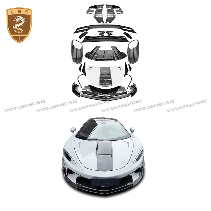 For Mclaren GT Car Model Dry Carbon Front Bumper LIp Side Skirts Rear Diffuser Engine Hood Spoiler High Tail Wing Pedals Bodykit