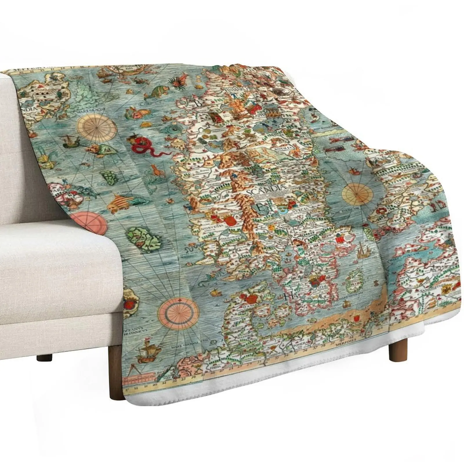Carta Marina, map of Scandinavia by Olaus Magnus - 1539 Throw Blanket Luxury Brand Blankets For Baby Winter beds Blankets