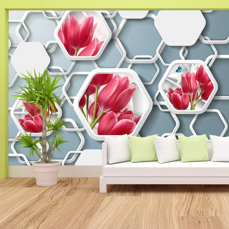 

Custom Removable Peel and Stick Wallpaper Accept for Bedroom Walls 3d Contact Paper Geometry Flower Tulip Wall Papers Home Decor