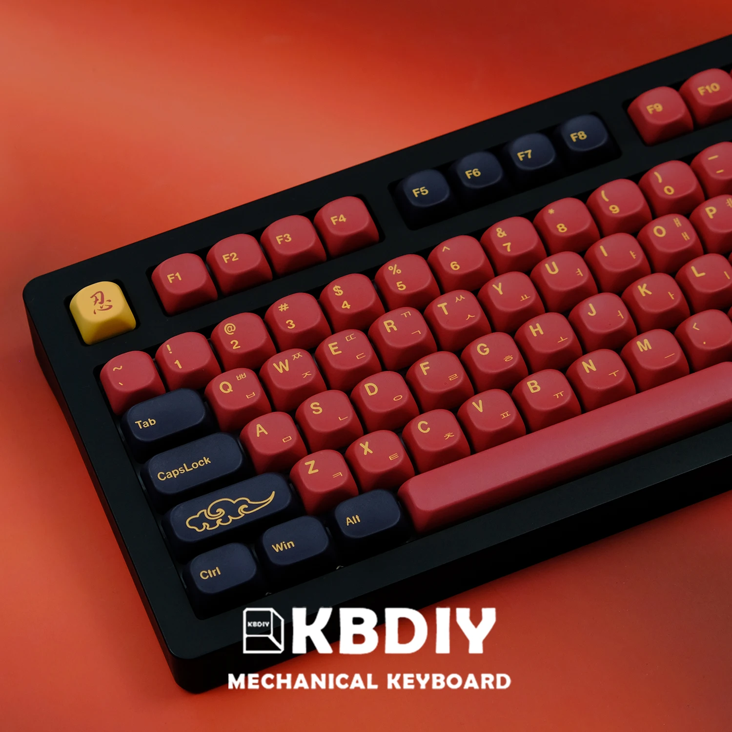 KBDiy 130 Keys KOA Profile Keycap Korean PBT GMK Red Samurai Keycaps Set for Gaming Mechanical Keyboard Key Caps for GMK67/75/98