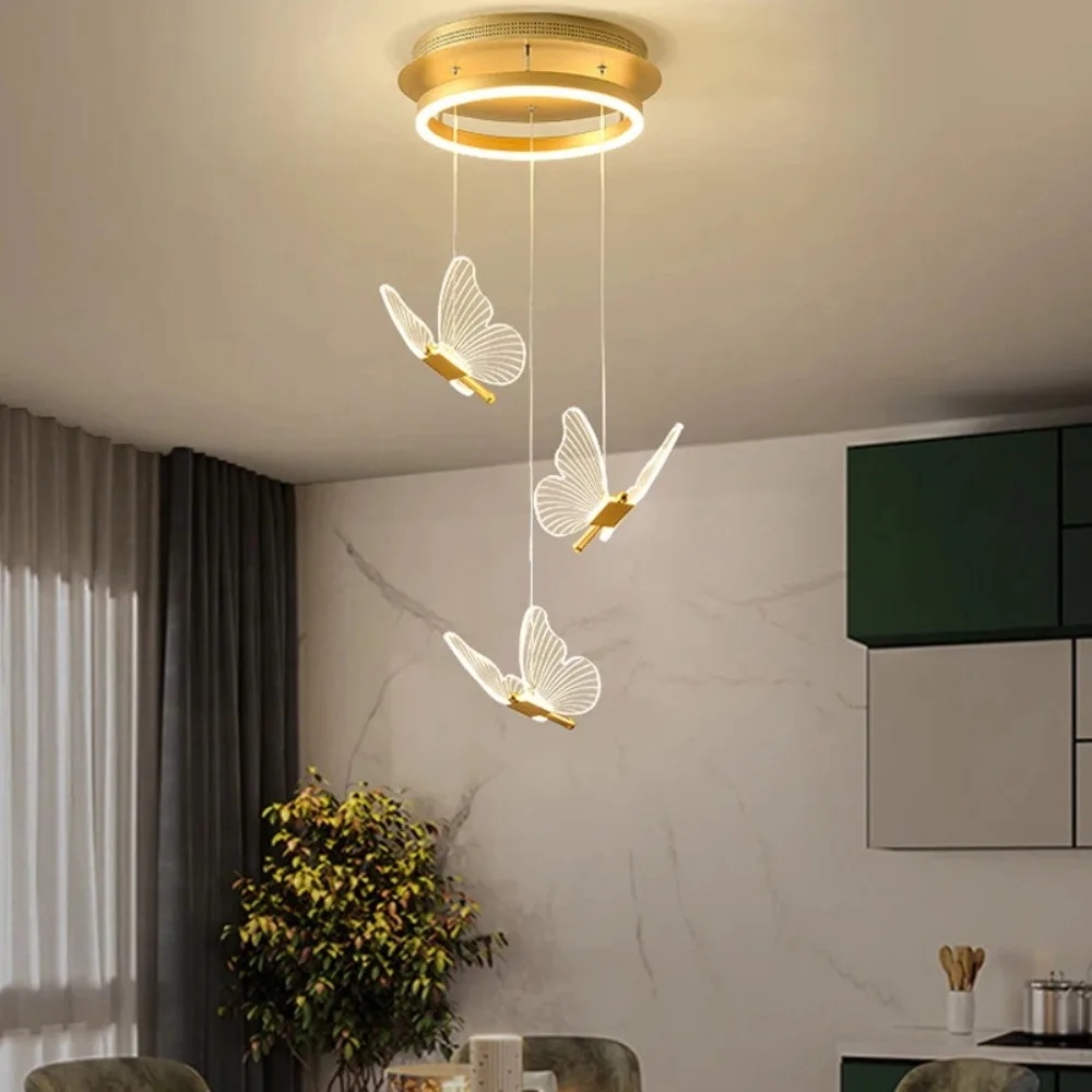 Butterfly Shape Led Pendant Light Acrylic Ceiling Chandelier Live Room Bedroom Hall Decoration Staircase Long Line Hanging Lamp