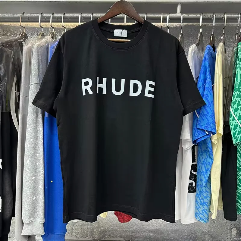 2026 New Rhude Logo Print T-shirt High Quality Cotton Round Neck Short Sleeve Summer Unisex Loose Casual Streetwear Tee