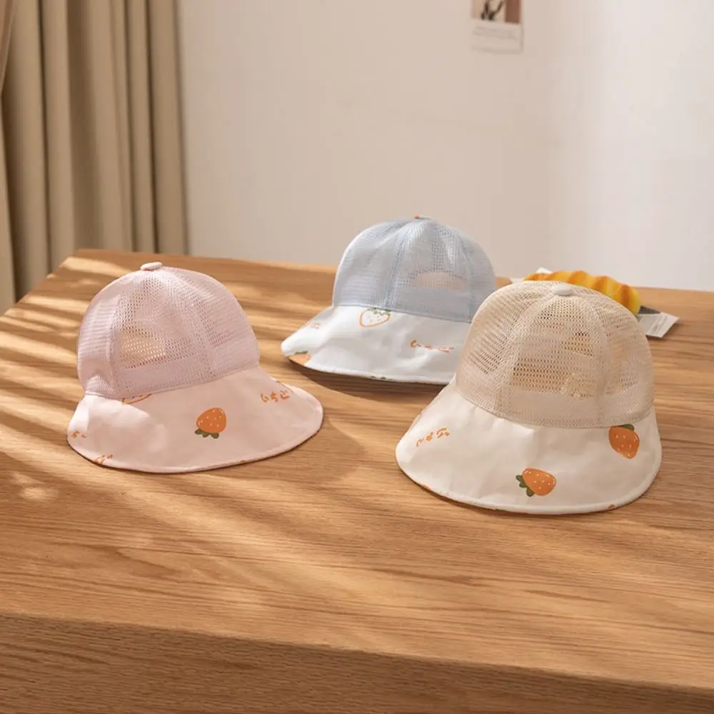 Cute Sun Hats Casual Summer Strawberry Print Sunscreen Cap Portable Mesh Visor Cap for Kids