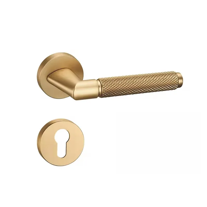 

Viladepot Privacy Door Handle Knurled Handle Lever Copper Wire Drawing Bedroom Bathroom Passage Door Lock Without Lock Cylinder