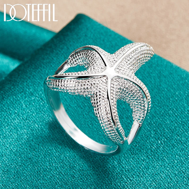 DOTEFFIL 925 Sterling Silver Big Starfish Ring For Woman Man Fashion Wedding Engagement Party Charm Jewelry