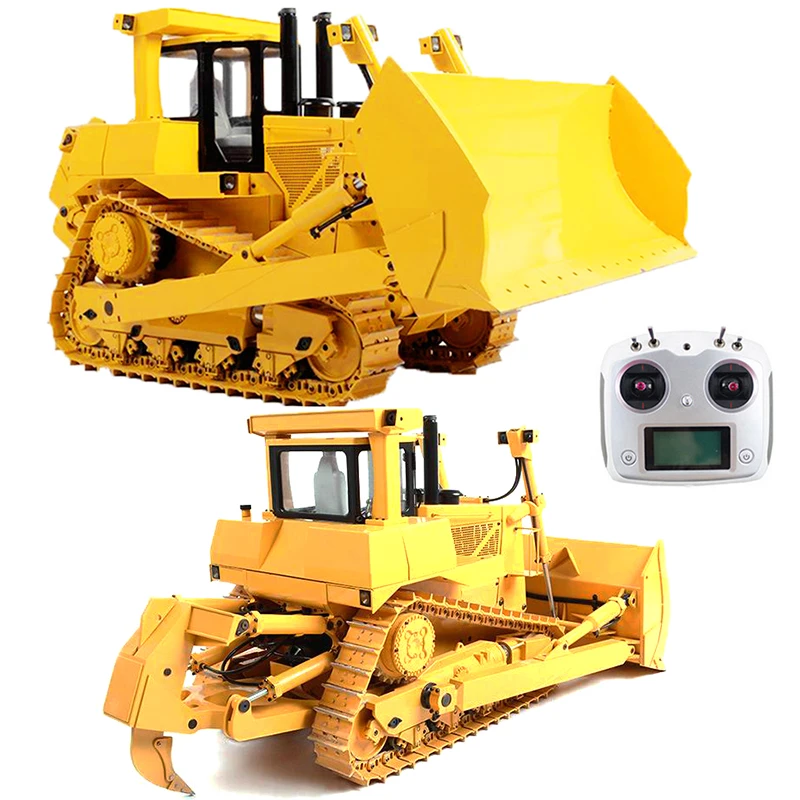 DXR2 RC Bulldozer 1/14 D9T RC Hydraulic Bulldozer Metal Model with Light and Sound Crawler Bulldozer Boy Remote Control Car Toy