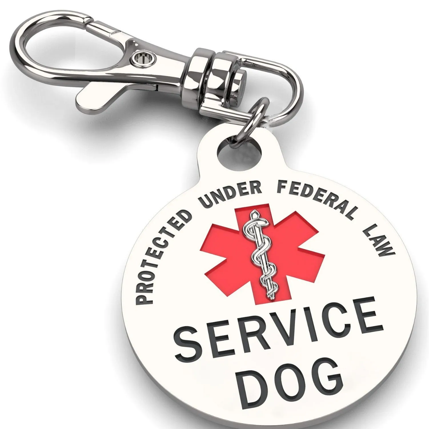 Double Snake Tag Medical Keychain Snake Staff Pendant SERVICE DOG Medical Logo Stainless Steel Keychain DIY Jewelry Gift