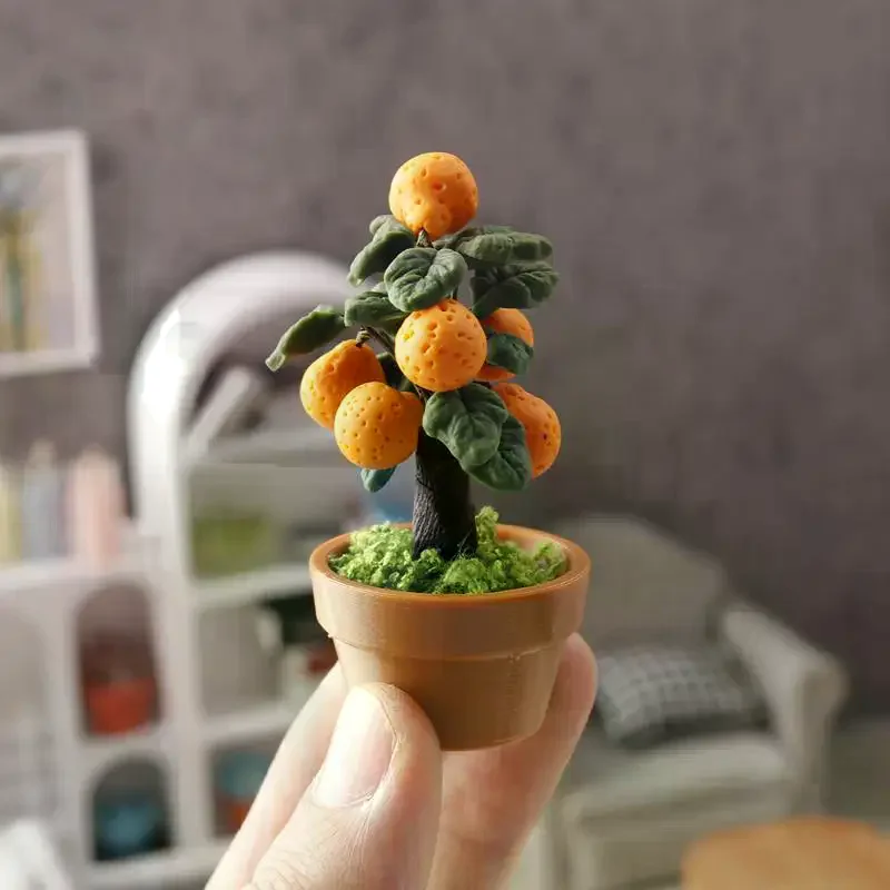【Y】Miniatur-Orangenbaum im Topf, 1:12 Puppenhaus-Obstbaum-Bonsai-Dekorationsmodell, Spielzeug, Mikrolandschaft, Foto-Requisiten