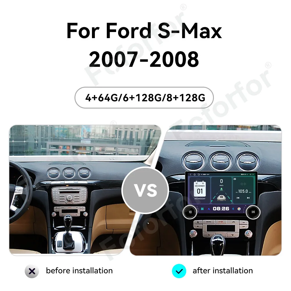 Premium Large HD Touch Screen Android 15 Car Stereo 11.5 Inch Wireless CarPlay GPS Navigation Player For Ford S-Max 2007-2008
