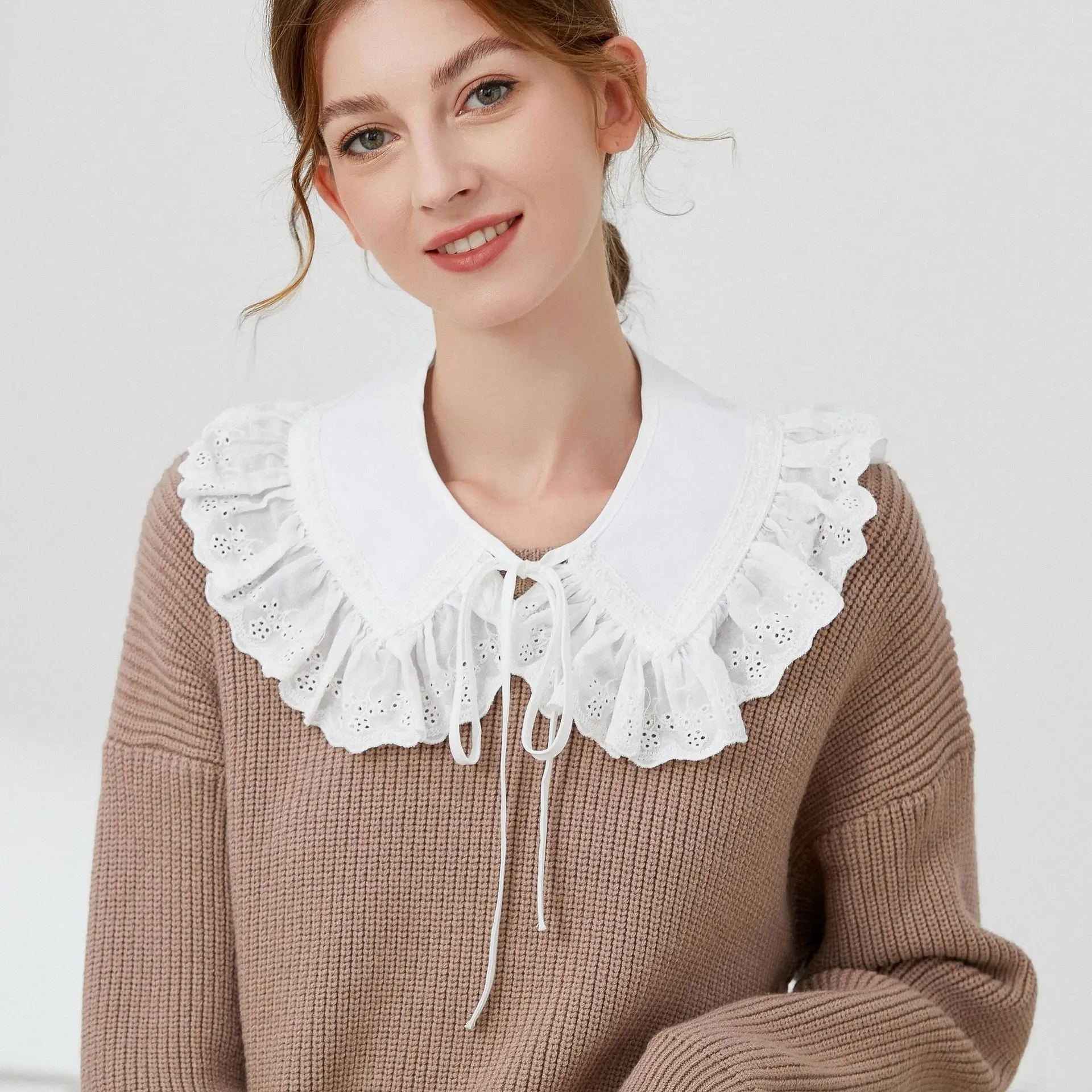 Lace Doll Women's 2024 New Spring And Autumn Trendy Wooden Ear Edge Court Style Small Shawl Fake Collar