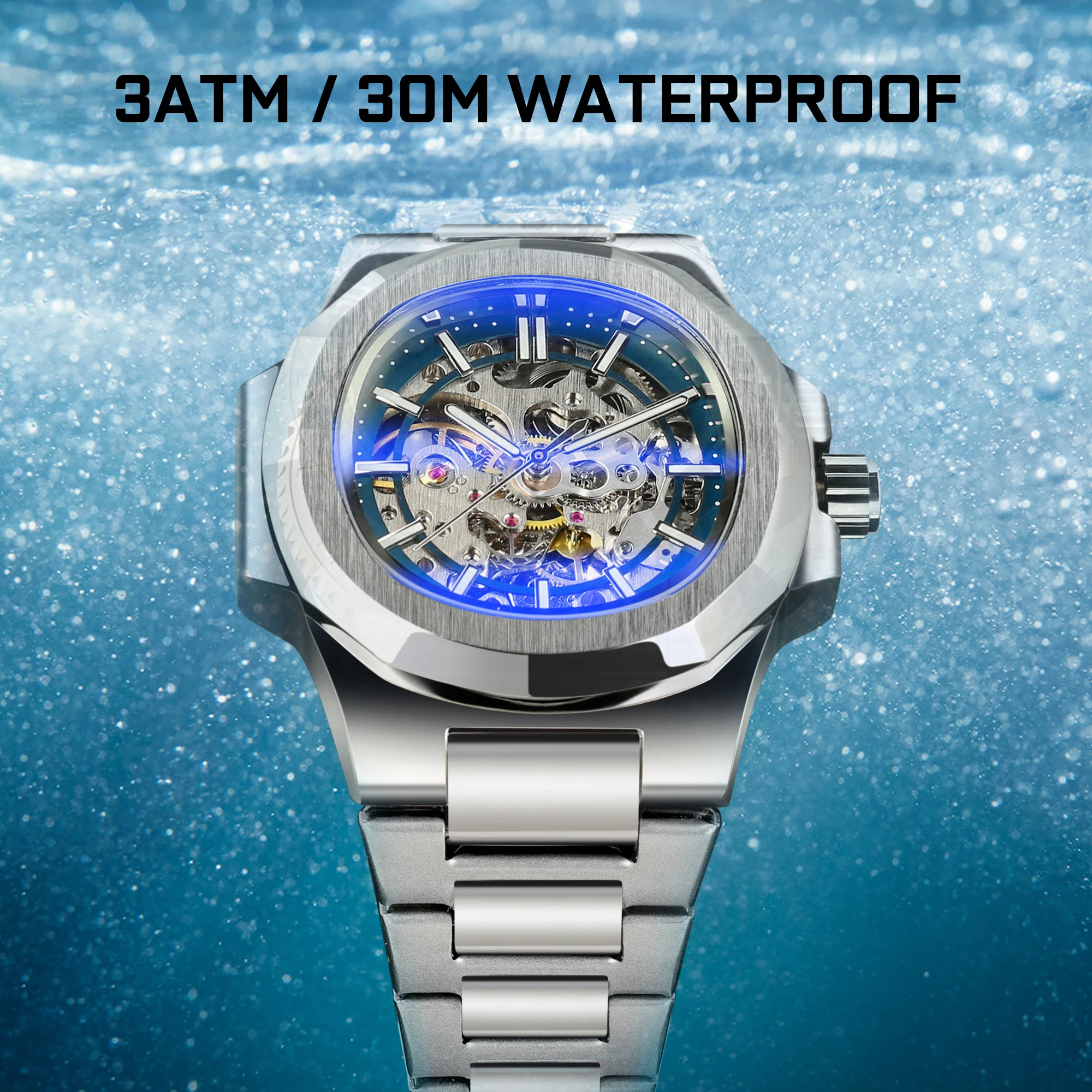Men Automatic Mechanical Watches Top Brand Luxury Stainless Steel Waterproof Skeleton Clock Luminous Business Clock Reloj Hombre