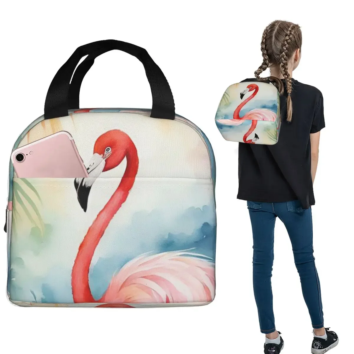 Flamingo In The Tropical Pond Insulated Lunch Bag for Women Children Portable Food Boxes Thermal Lunch Box Tote