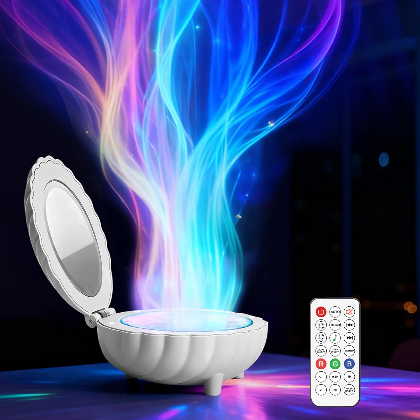 

Портативные Bluetooth-колонки Shell с Bluetooth 5.3, стереозвуком и TWS-сопряжением, проекцией морских волн, зеркалом для макияжа для декора спальни и вечеринок