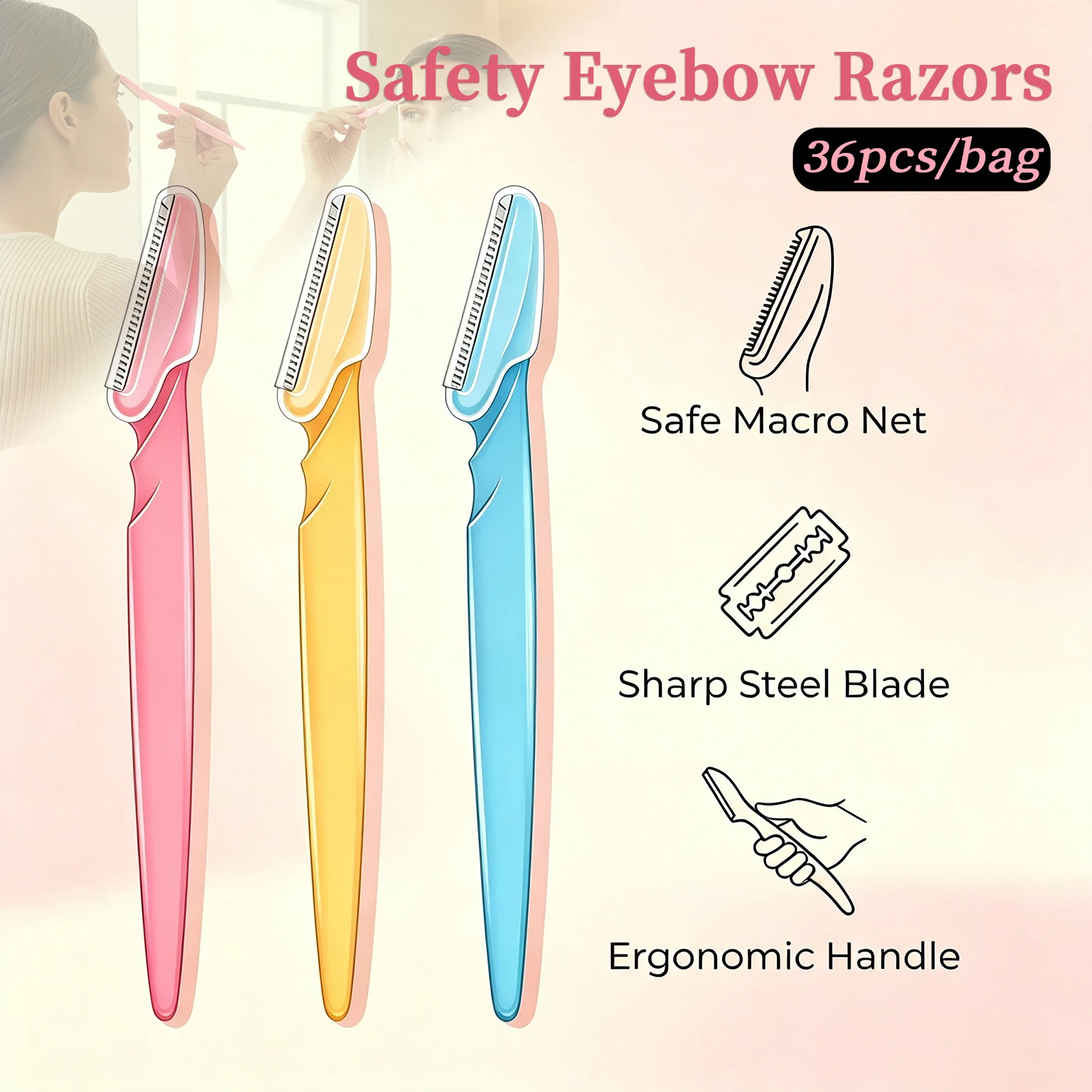 36pcs Eyebrow Razor Safety Face Shaver Eye Brow Trimmer Portable Blades Hair Removal Cutters for Woman Salon Beauty Makeup Tools