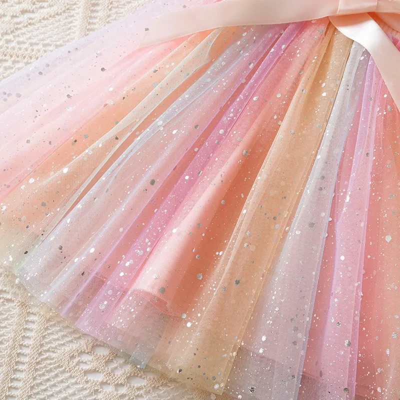 Frozen Kleinkind Mädchen Kleid Pailletten Geburtstag 1-5Y Mädchen Regenbogen Tüll Kleid Süßes Kind Prinzessin Kleid Hochzeit Party Süßes Kleid Geschenk