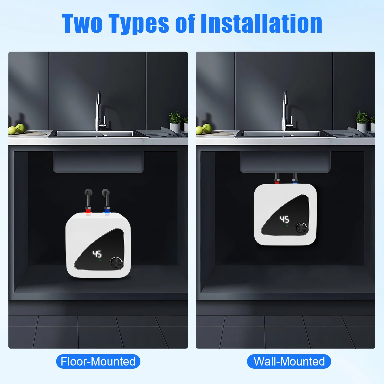 سخان مياه ساخن فوري تحت المغسلة بقدرة 1500 وات، سخان مياه كهربائي صغير الخزان، شاشة رقمية للمطبخ، RV، الغسيل #5