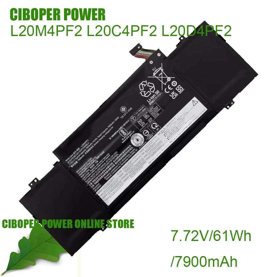 CP Laptop Battery L20M4PF2 L20C4PF2 L20D4PF2 7.72V/61WH/7900mAh For Yoga Ideapad Slim 7 Carbon 14ACN6 82L10003US Series Notebook