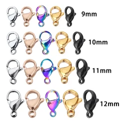 280pcs 9mm/10mm/11mm/12mm/13mm/15mm/17mm/19/25mm Stainless Steel Lobster Clasps Hooks For DIY Jewelry Findings Connect Buckle