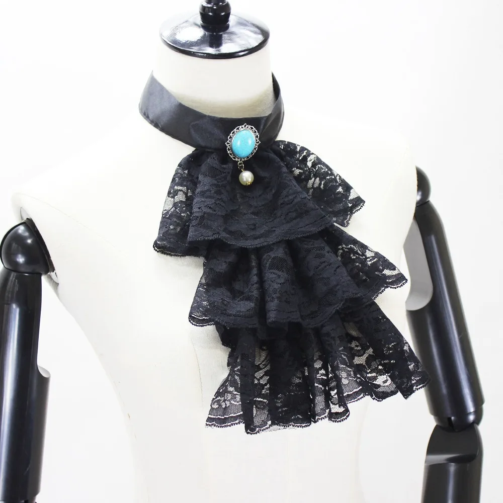 Colarinho de renda Steampunk feminino, gola com babados, colarinho falso Jabot, acessório de fantasia para palco e festa