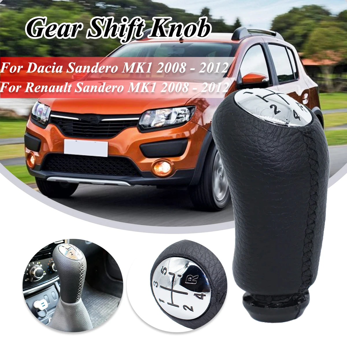 

Black Stitch Cap MT Gear Shift Knob Cover Leather For Renault Dacia Sandero MK1 I Shifter 5Speed +R Gearstick Headball Pen Arm