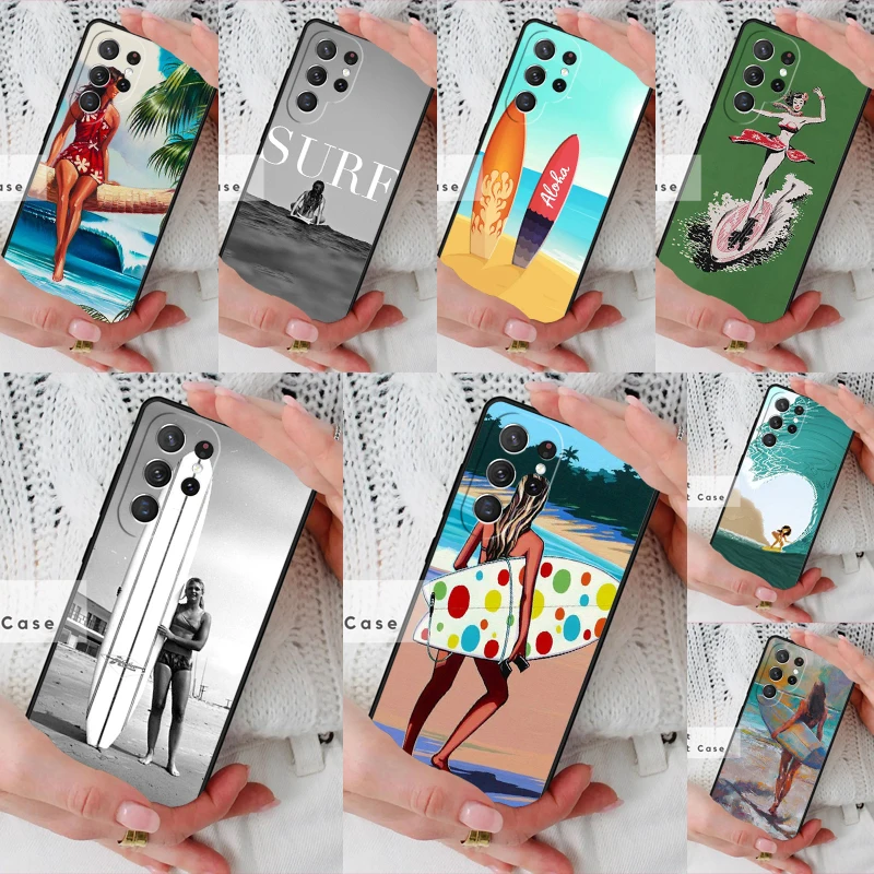 HAWAII BEACH SURF GIRL SURFING ART Phone Cover Case for Samsung Galaxy S26 Ultra S20 FE Note 10 S24 S23 S21 S25 Plus S22