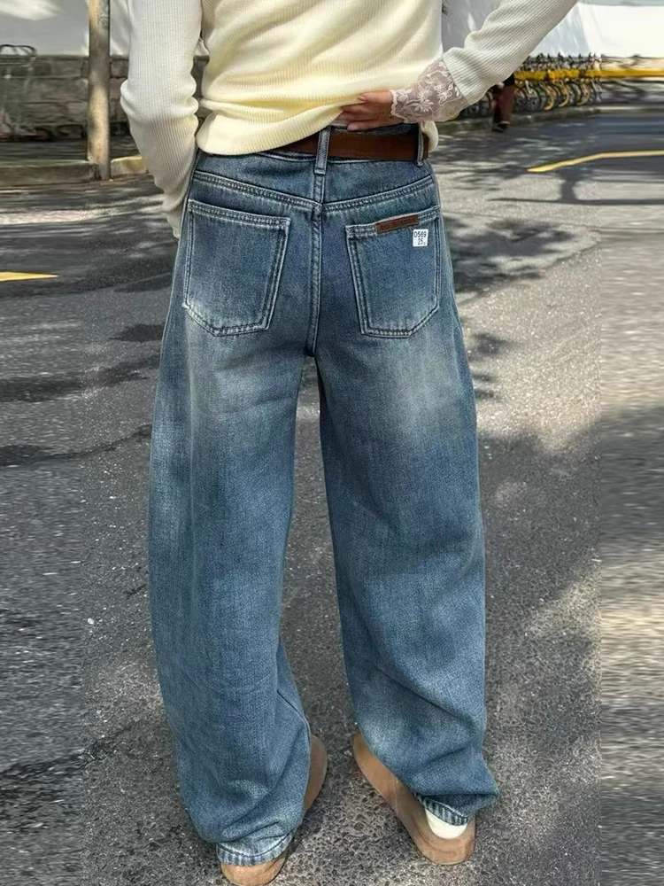 

Женские джинсы Thiened Fce с высокой талией, широкие брюки в стиле ретро, Гонконг, зимняя мода, повседневная износостойкая одежда