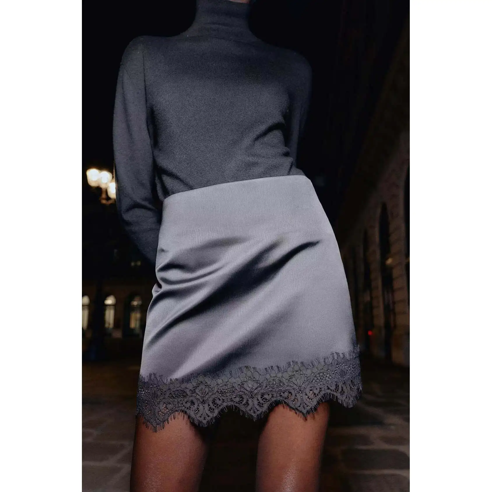 Faionable Street Sle Damesrokbroek met kanten zoom All-Match Herfst Winter Nieuwe collectie Stand Fit A-lijn rok