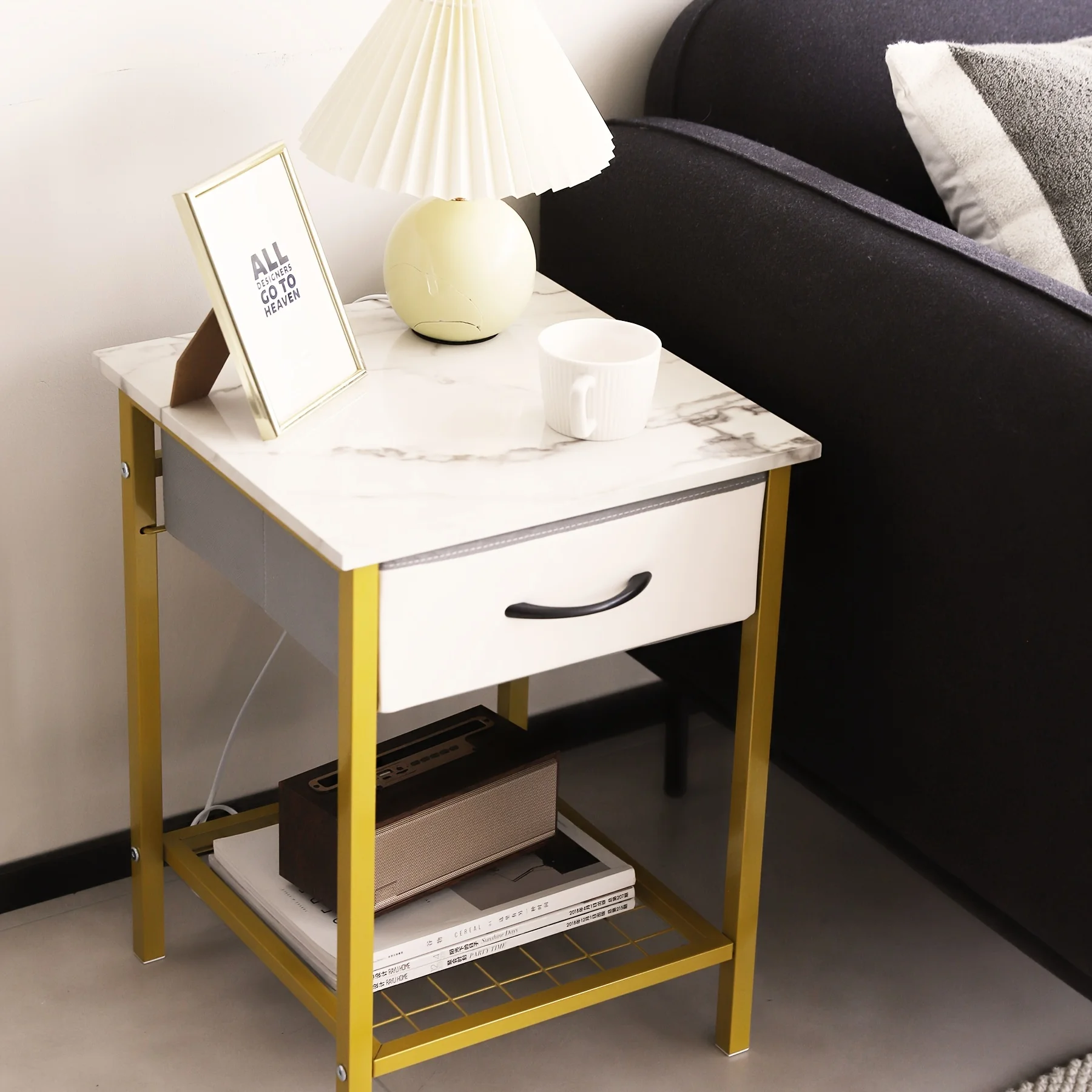 2-Tier Storage Side Table - Spacious Nightstand with Ample Storage Drawer, Multi-functional End Table with Open Shelf