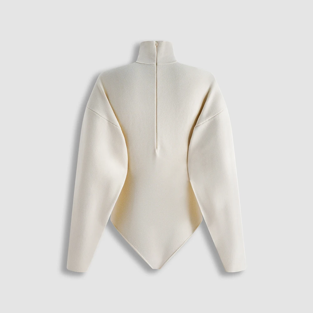 Ladies 100% Cotton Long Sleeve Bodysuit Batwing Sleeve High Neck Casual Basic Slim Fit Jumpsuit Women Daily T-shirt Tops