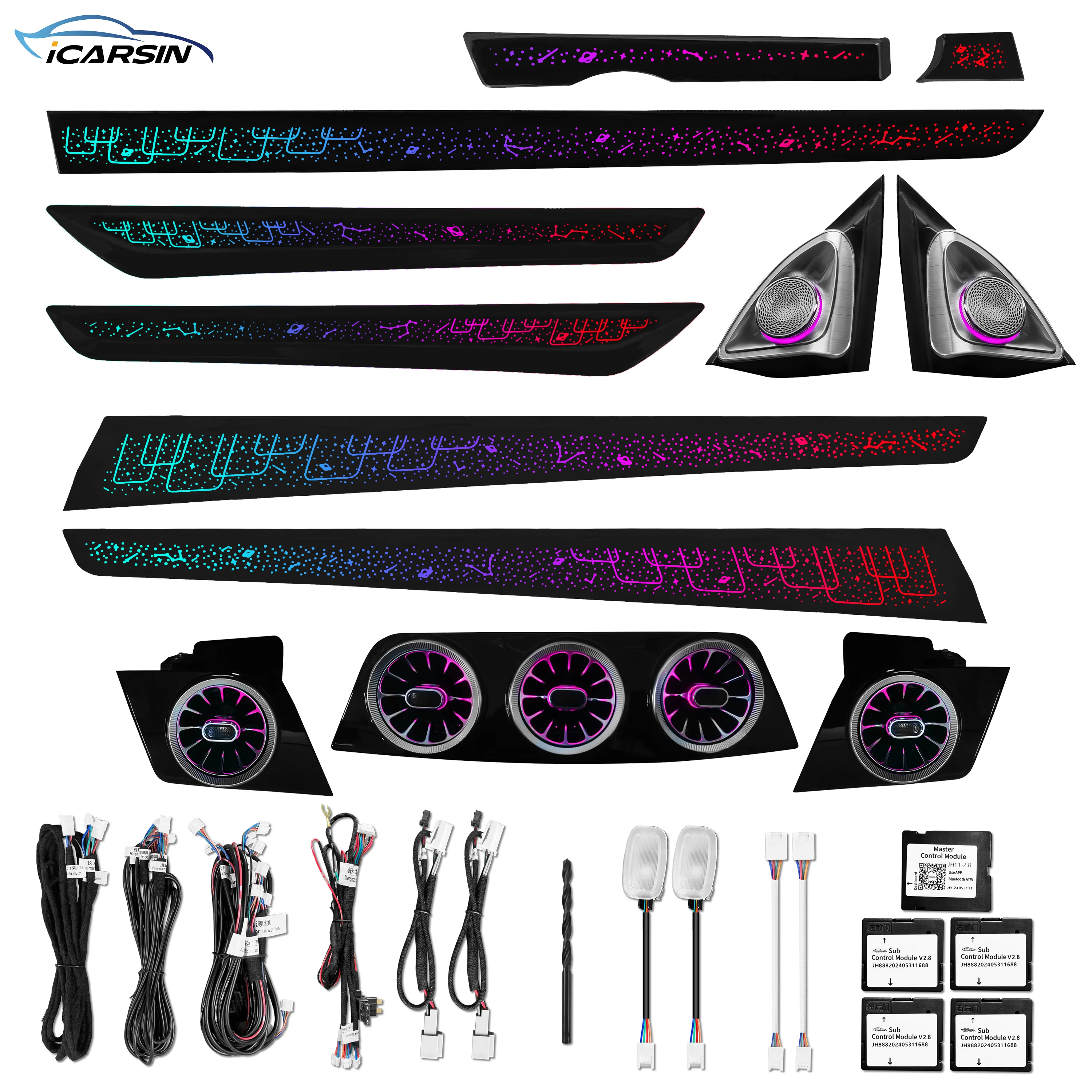 ICarsin 64 Colors OEM Ambient Lighting Upgrade For Mercedes E-Class C207 Coupe / A207 Cabriolet W207 Air Vent Trim Replacement