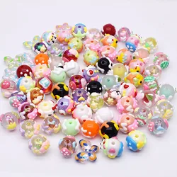 10pcs/bag Fashion Hand Drawn Cartoon Painting Acrylic Beads Loose Beaded DIY Handmade DIY Bracelets Keychains Mobile phone chain