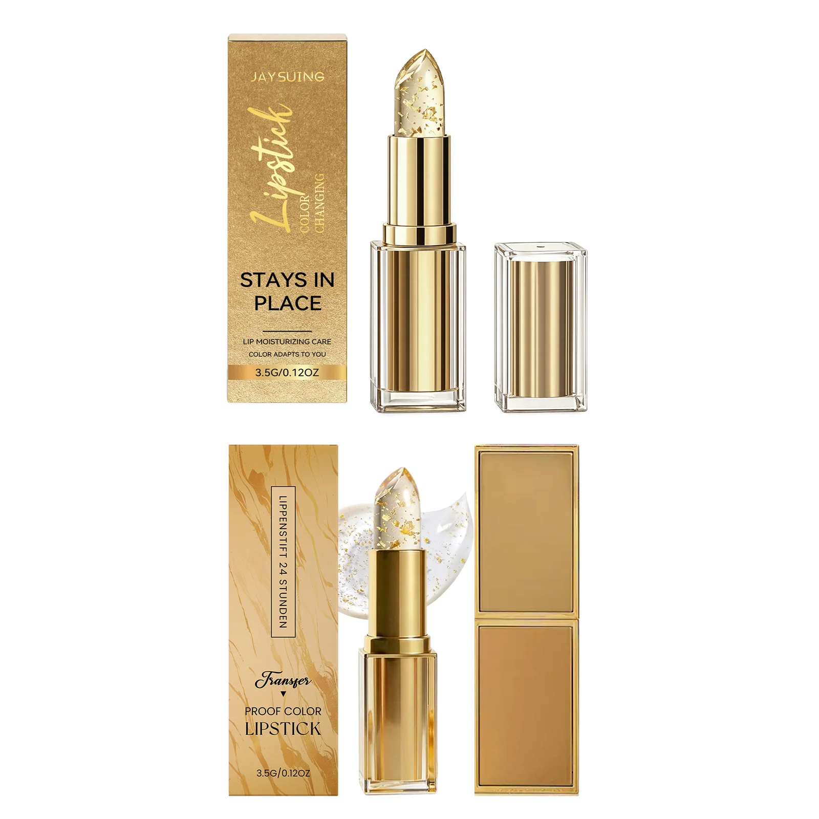 Gold Foil Color Changing Lipstick Fade Lip Line Lightweight Texture Enhance Plumpness High Shine Non Greasy Lip Gloss Lip Balm