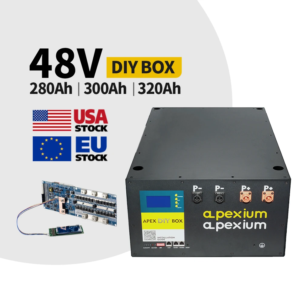 

USA EU stock stackable DIY box kits with 48V 200A BMS easy assemble 51.2V 304Ah 15Kwh Solar Lifepo4 320Ah lithium battery pack