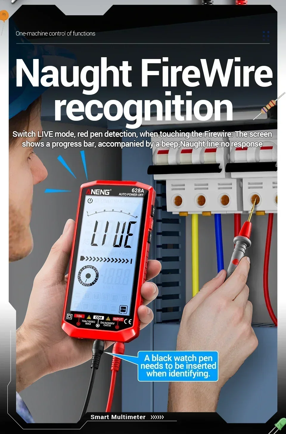 Automatic Multimeter for Measuring AC/DC Voltage Current and Temperature NCV Non-Contact Electrical Testing Model ANENG 628A