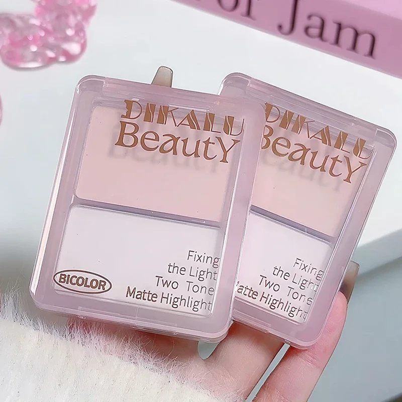 DIKALU Palette di contorni bicolore Evidenziatore bianco opaco Grigio Marrone Ombra per il naso Bronzer per il viso Illumina il trucco in polvere