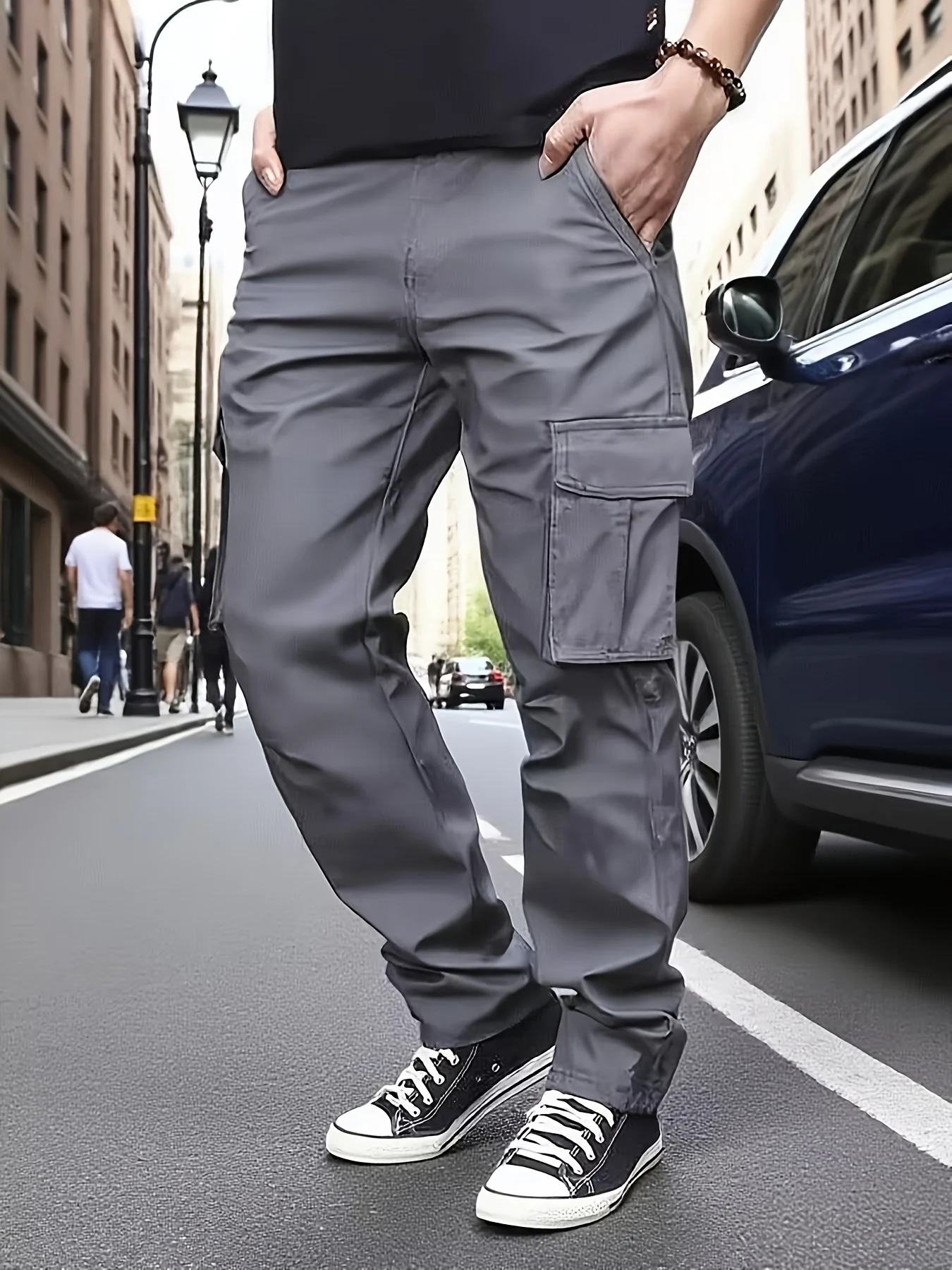 سراويل رياضية غير رسمية للرجال أوروبية لعام 2025 مع رباط عند الخصر والركض والمشي لمسافات طويلة وحزام خصر فضفاض وجيب #4