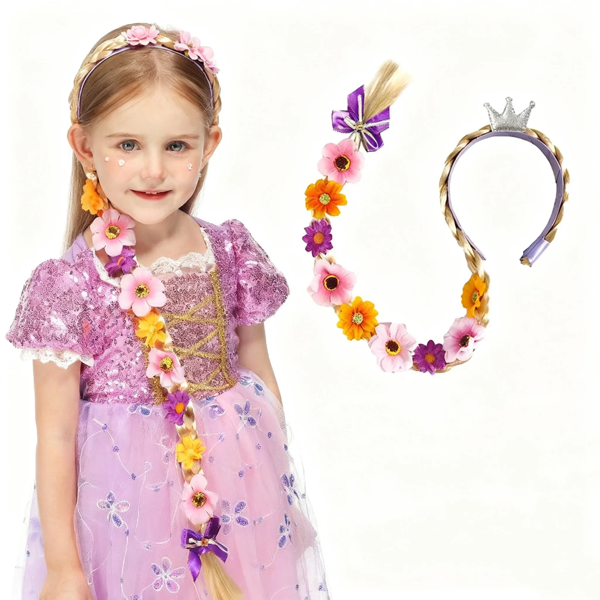 باروكات، ضفائر، تيجان أطفال، ضفائر زهور، عصابات رأس مزخرفة، تنانير مضفرة، إكسسوارات، إكسسوارات شعر الحفلات