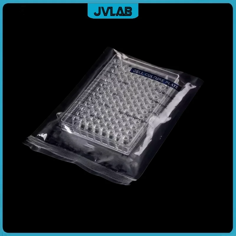 Disposable Cell Culture Plate 96 Wells With Cover PlasticMicroplate Compartments Bacterial Culture Plate Sterile Package 5 Pcs