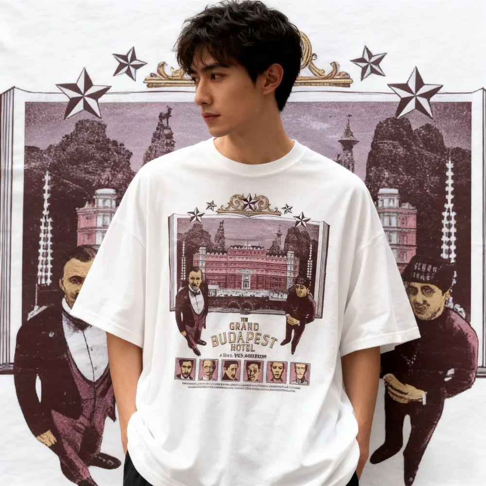 تي شيرت The Grand Budapest Hotel بطابع: تي شيرت Wes Anderson Movie للجنسين من القطن الخالص ملابس الشارع